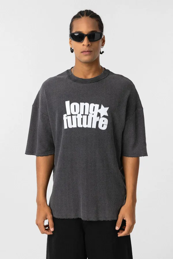 T-shirt oversize en maille délavée noire