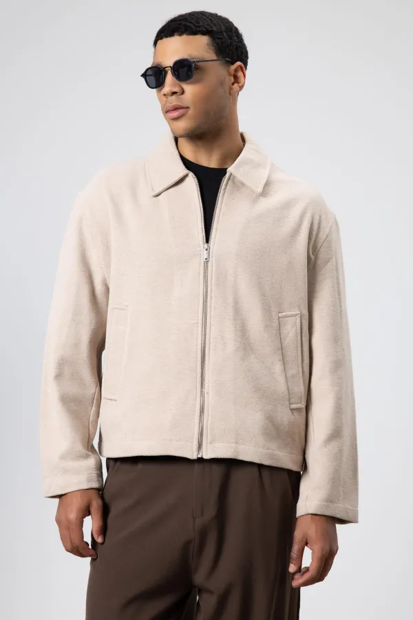 Veste oversize zippée en cachemire beige