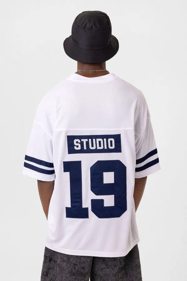 T-shirt oversize imprimé en jersey blanc