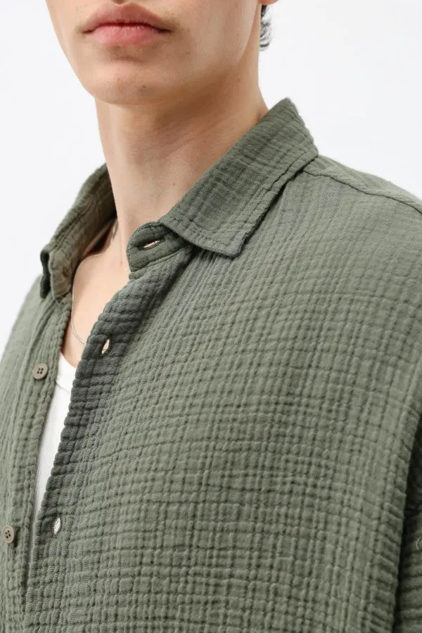 Müslin Kumaş Rahat Kalıp Keten Takım Haki