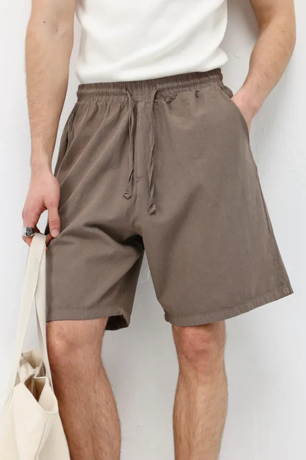 Oversize Keten Şort Vizon