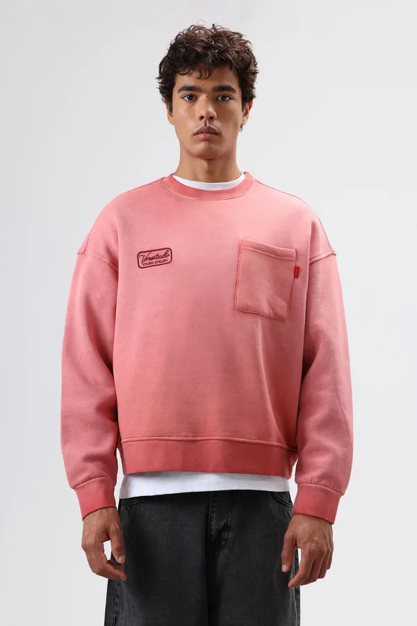 Oversize Crew Neck Sweatshirt with Pockets, Burgundy
