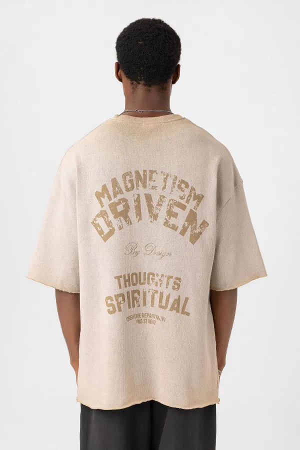 T-shirt oversize en maille délavée couleur pierre