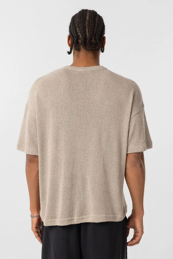 Basic Oversize Button-Down T-Shirt Beige