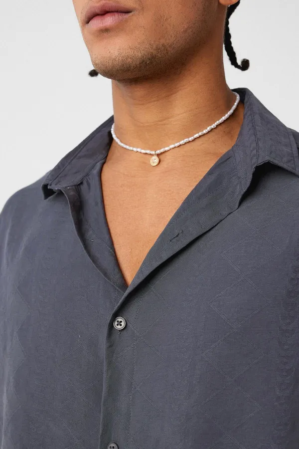 Oversize Short Sleeve Modal Fabric Shirt Anthracite