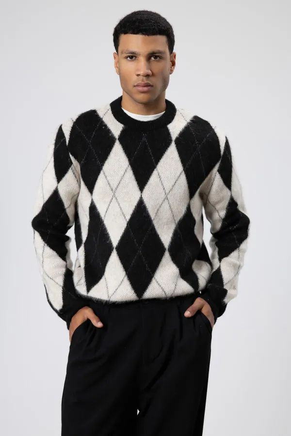 Baklava Desenli Oversize Kazak Siyah