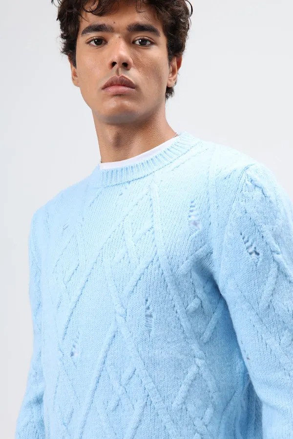 Pull oversize en maille à motifs, bleu ciel