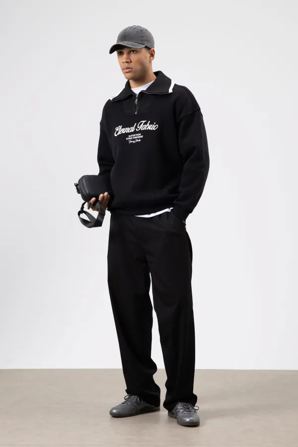 Sweat-shirt noir oversize à col zippé