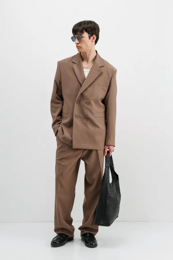 Costume croisé oversize en vison foncé