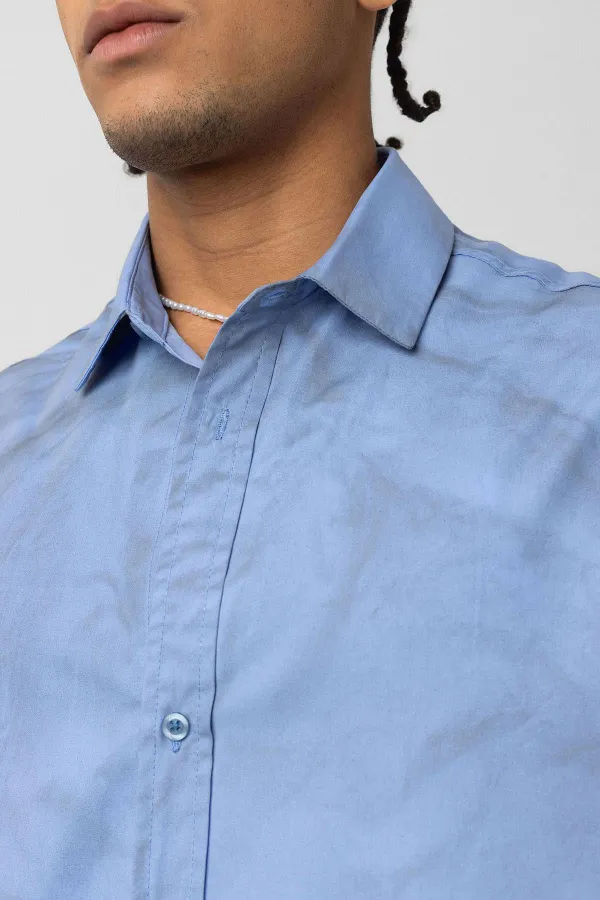 Chemise oversize en popeline délavée, bleue