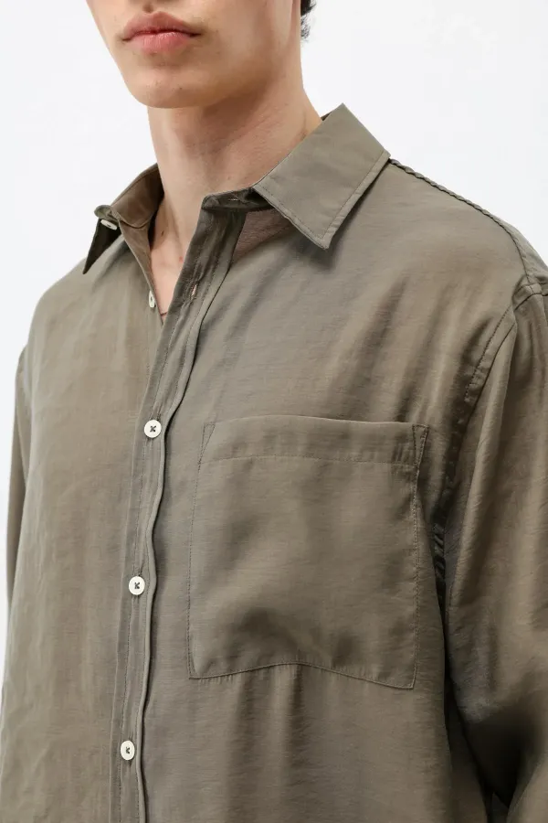 Modal Fabric Oversize Shirt with Pockets, Khaki