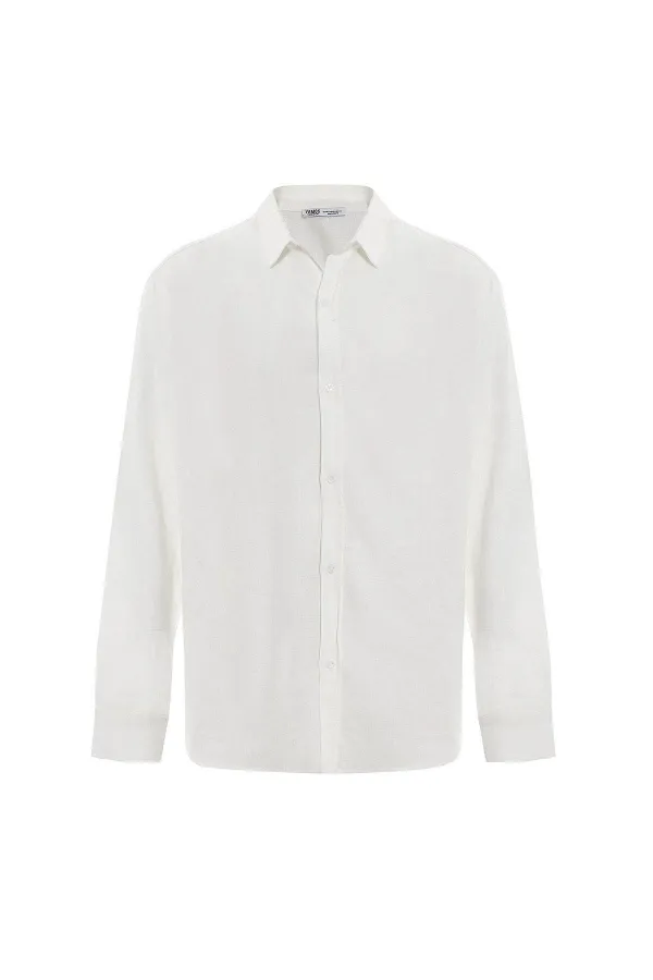 Chemise basique oversize à manches longues en lin, écru