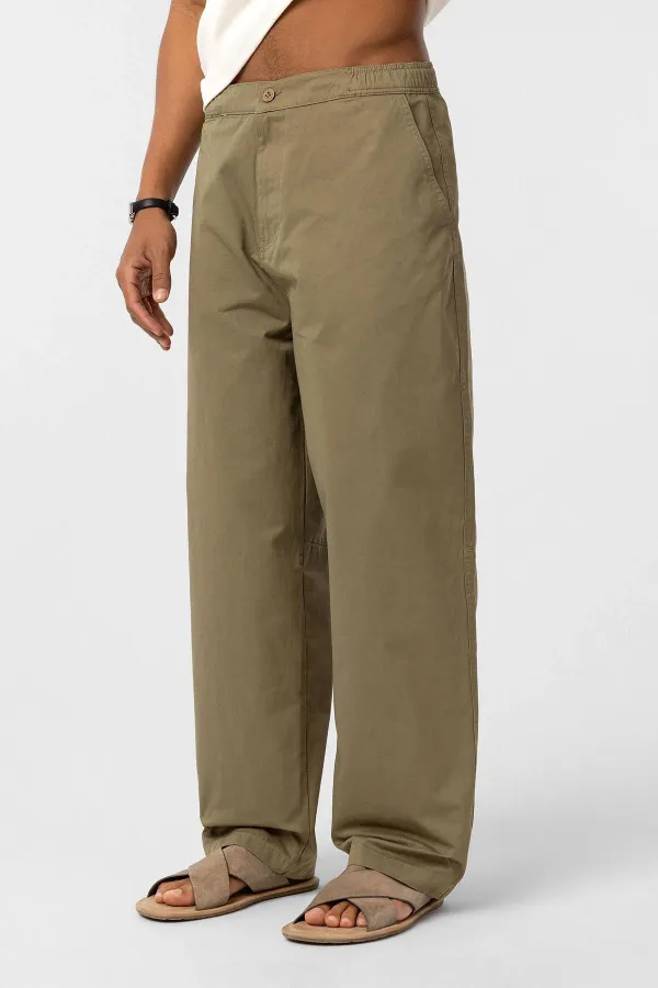 Washed Gabardine Baggy Pants Khaki