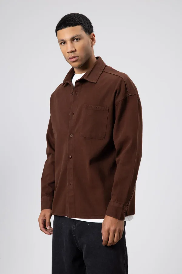 Oversize Gabardin Gömlek Ceket Kahve