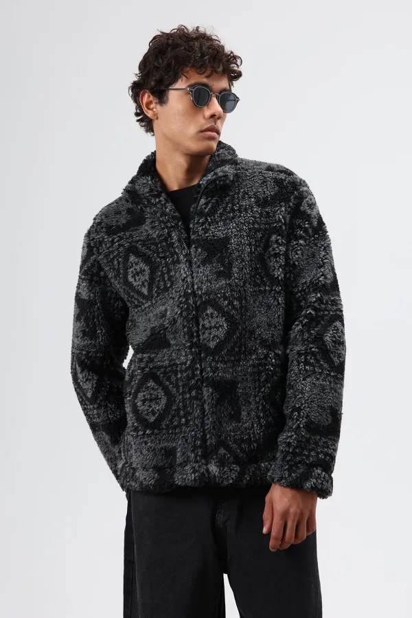 Oversize Peluş Mont Siyah