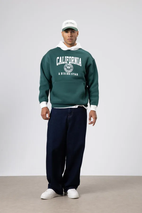 Sweat-shirt oversize imprimé bicolore, bleu marine