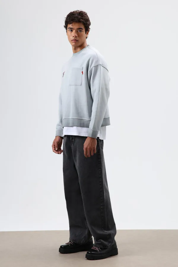 Sweat-shirt oversize à col rond et poches, gris