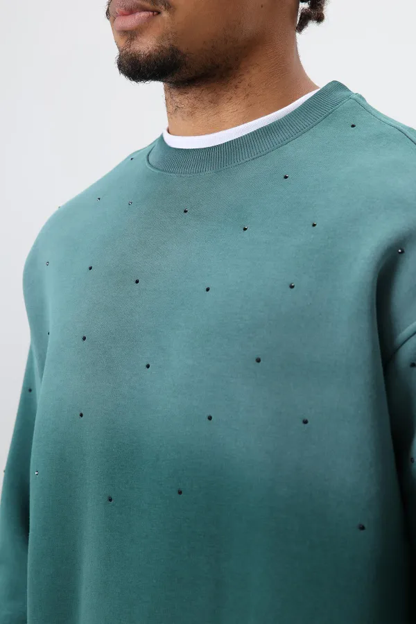 Sweat-shirt oversize à détails en pierre délavée, bleu marine