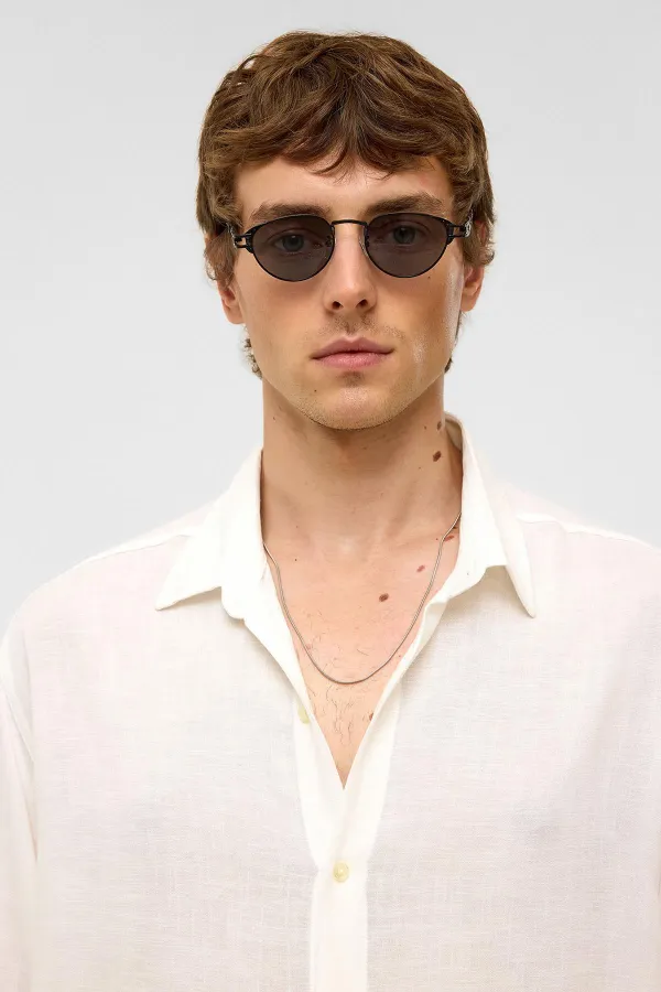 Oversize Uzun Kollu Keten Gömlek Beyaz