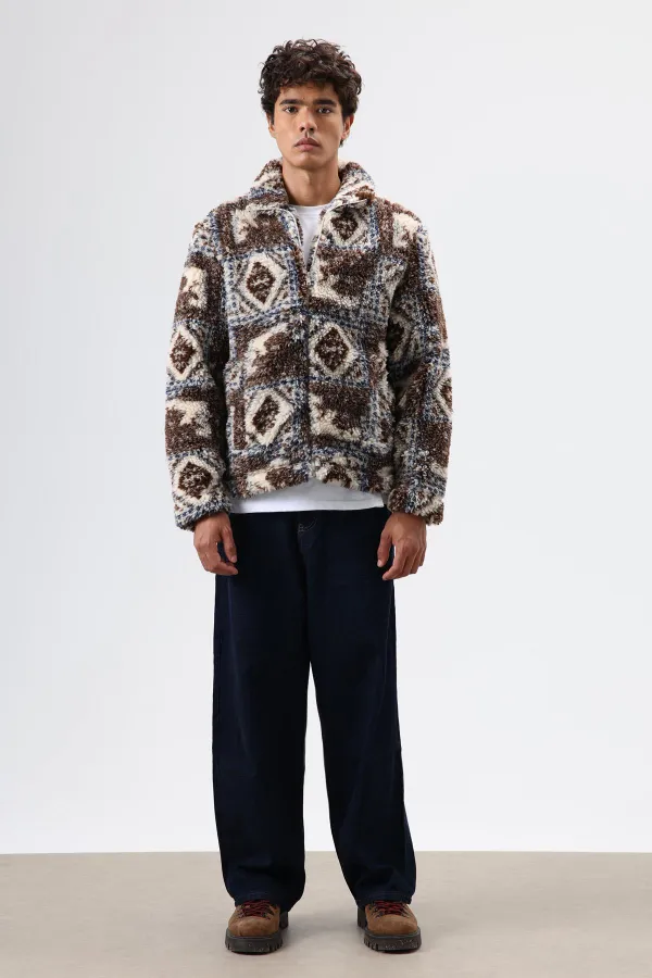 Oversize Peluş Mont Kahve