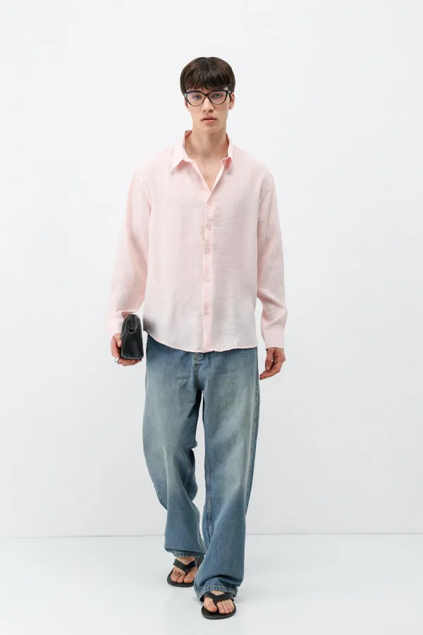 Chemise oversize en modal rose poudré