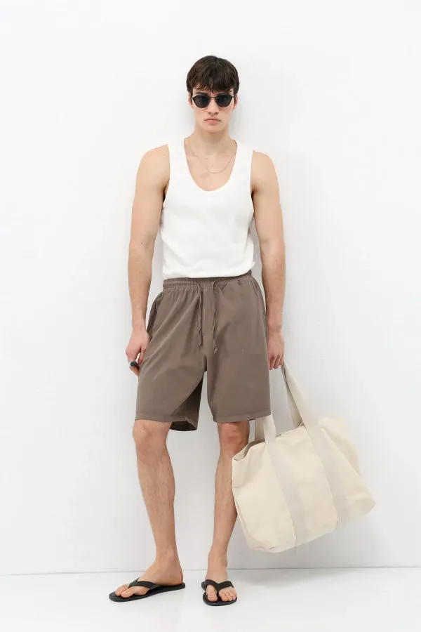 Oversize Keten Şort Vizon