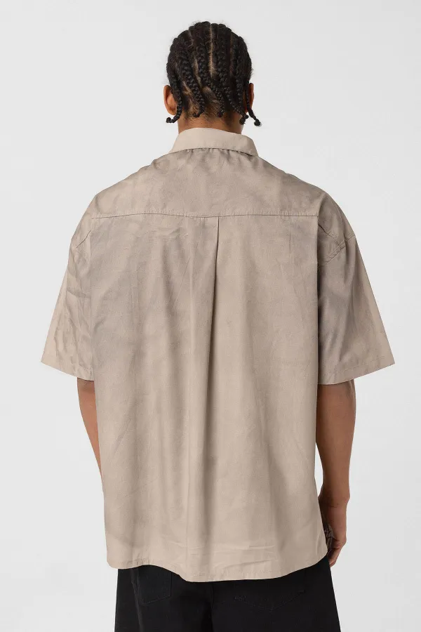 Oversize Yıkamalı Poplin Gömlek Taş