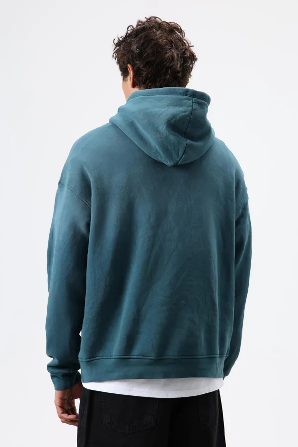 Oversize Nakış Detaylı Hoodie Nefti