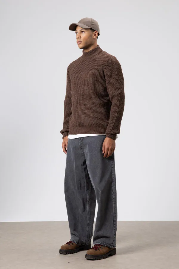 Yarım Balıkçı Yaka Triko Kazak Vizon