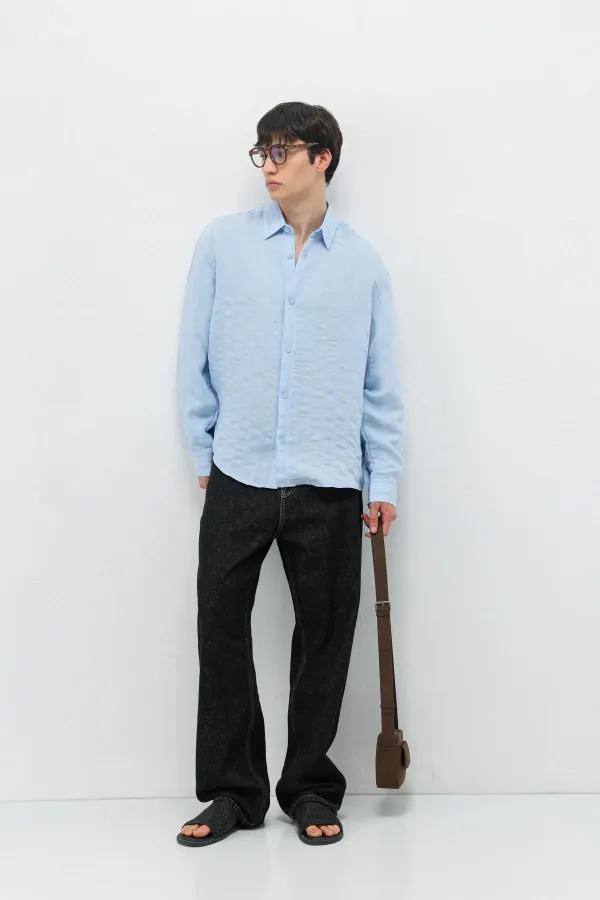 Çizgili Oversize Gömlek Mavi