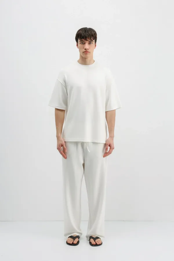 Modal Karışımlı Oversize Tişört Ekru