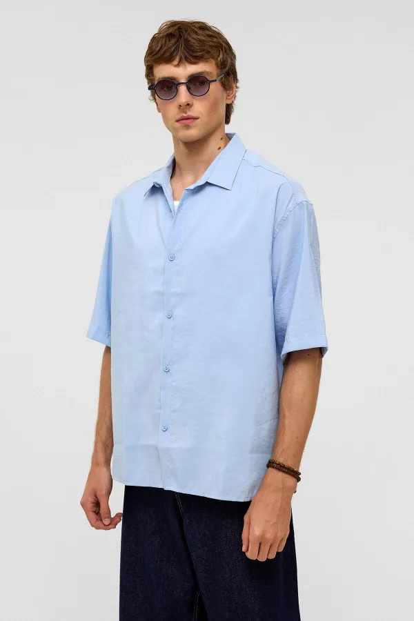 Basic Oversize Short-Sleeve Modal Shirt, Baby Blue