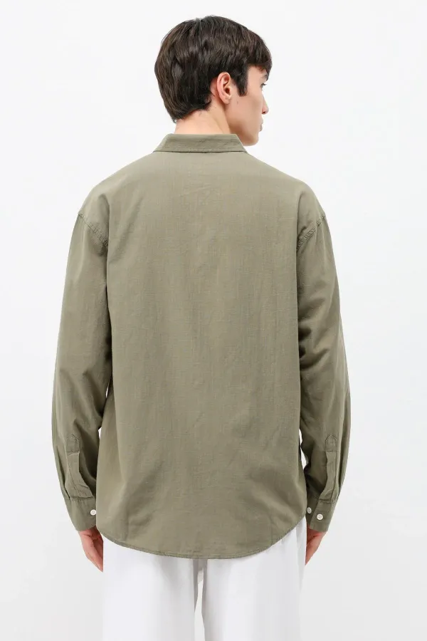 Chemise basique oversize en coton et lin kaki