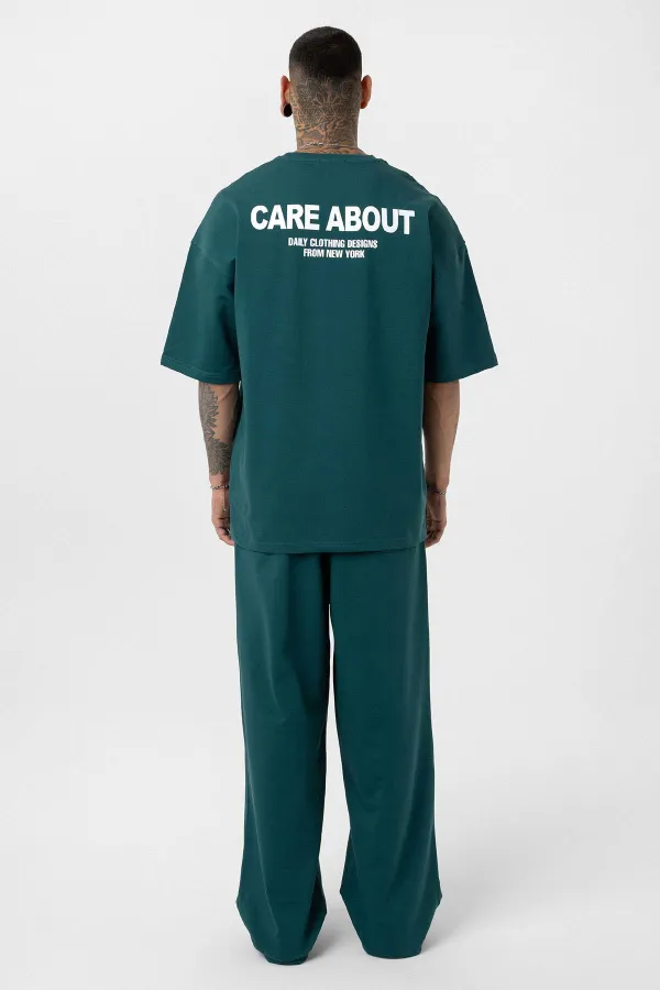 Care About Printed Oversize Tracksuit Set - Black Petrol