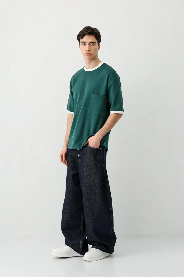 Kısa Kollu Oversize Cepli Tişört Nefti