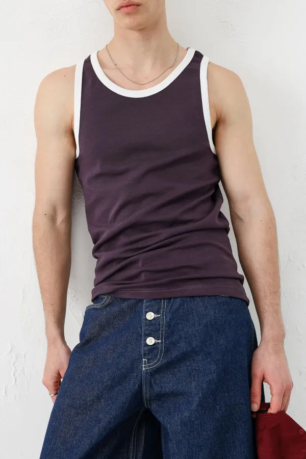 Oversize Askılı Tişört Mürdüm