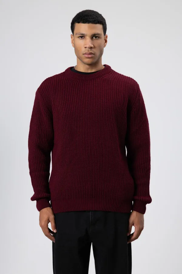 Bisiklet Yaka Oversize Triko Kazak Bordo