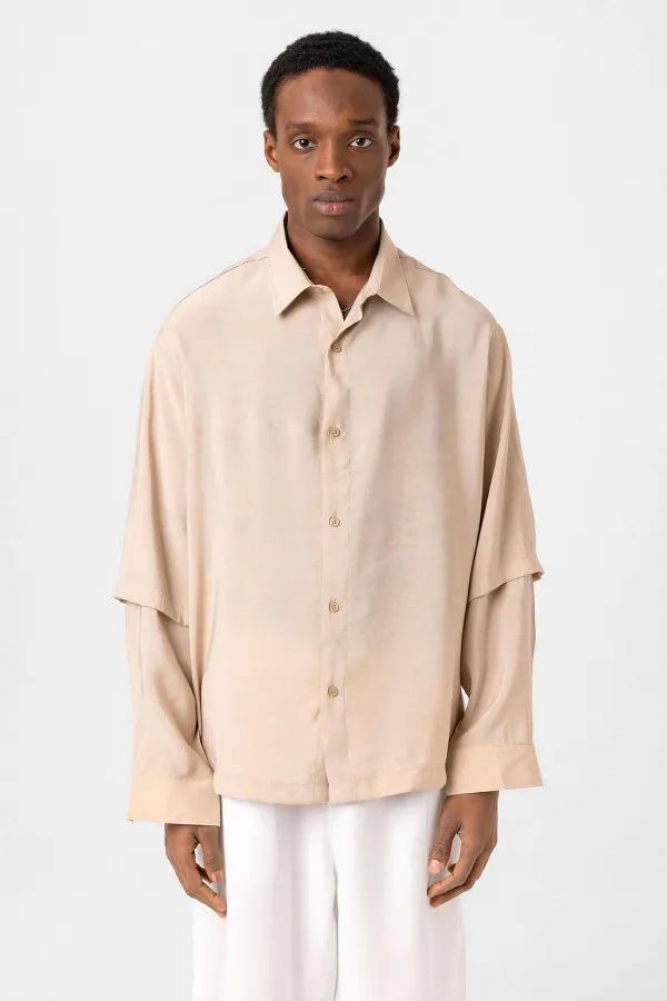 Chemise oversize à manches doubles, beige