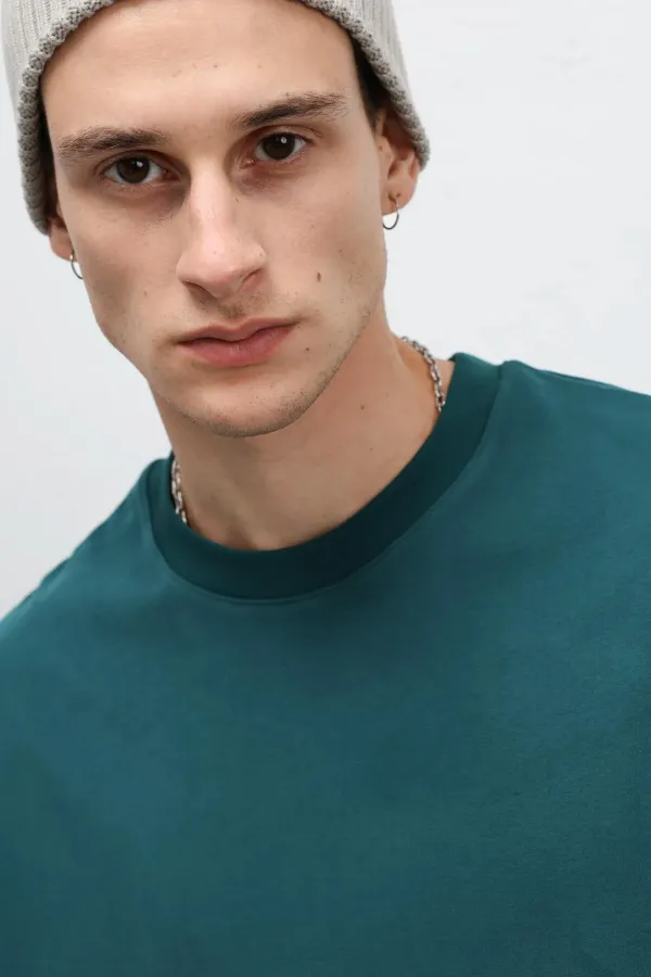 T-shirt basique oversize à col rond, bleu marine