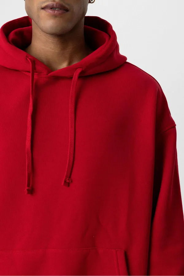 Sweat à capuche oversize basique avec poche, rouge