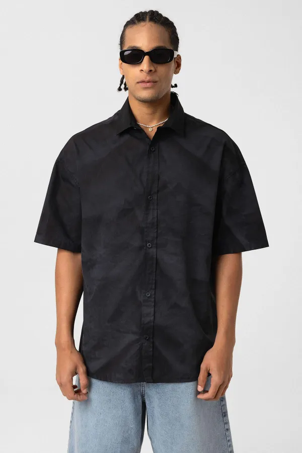 Chemise oversize en popeline délavée noire