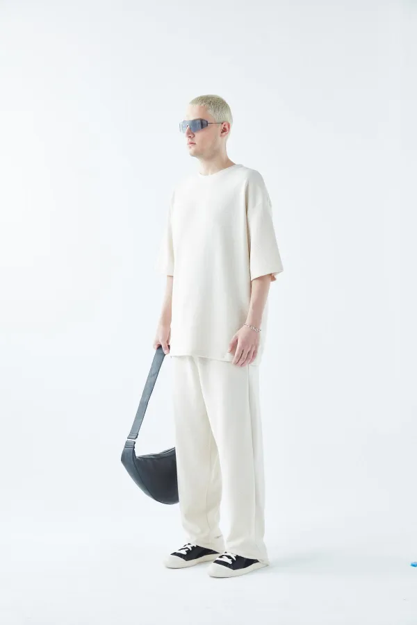 Oversize Basıc Triko Eşofman Takım Kemik