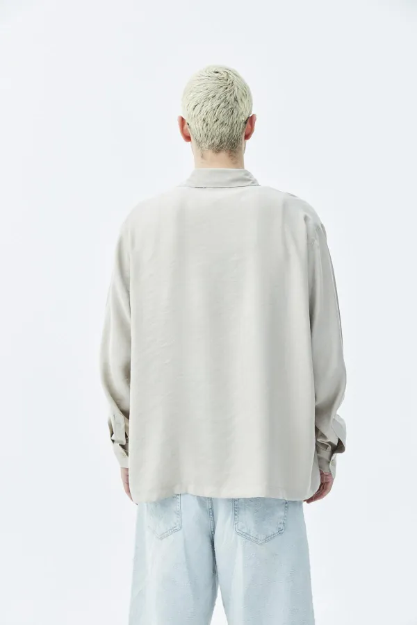 Basıc Oversize Uzun Kollu Modal Karışımlı Gömlek Bej