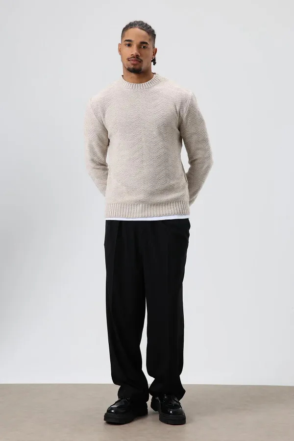 Pull oversize à col rond en maille couleur os