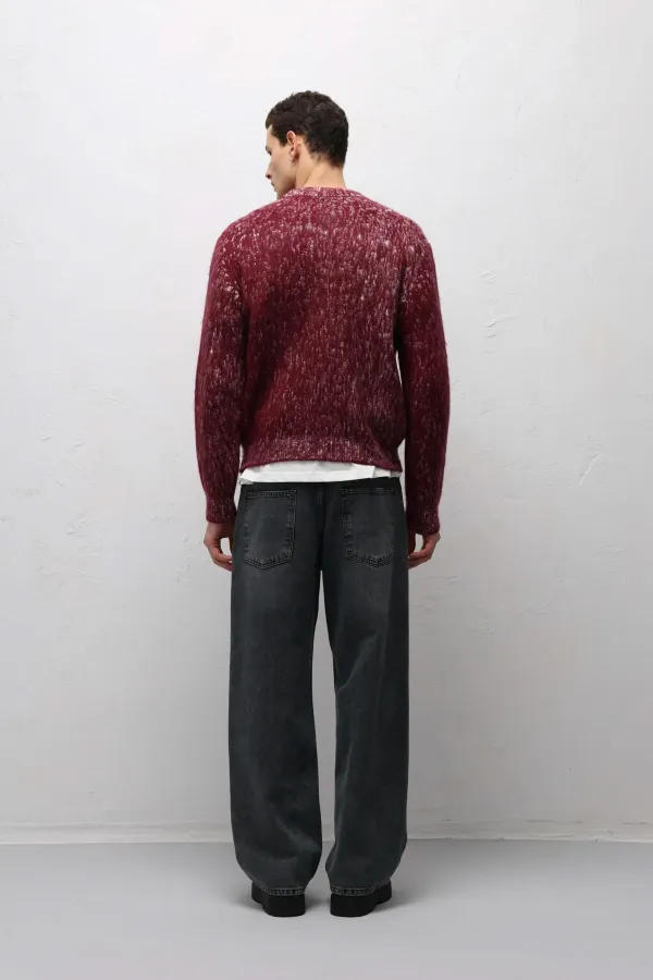Soft Textured Oversize Knit Sweater Burgundy