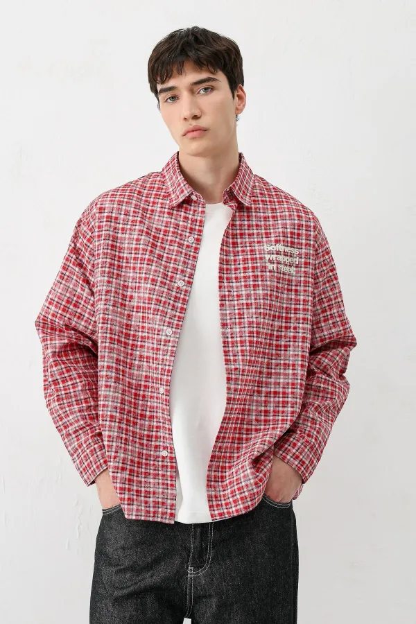 Uzun Kollu Kareli Gömlek Kırmızı
