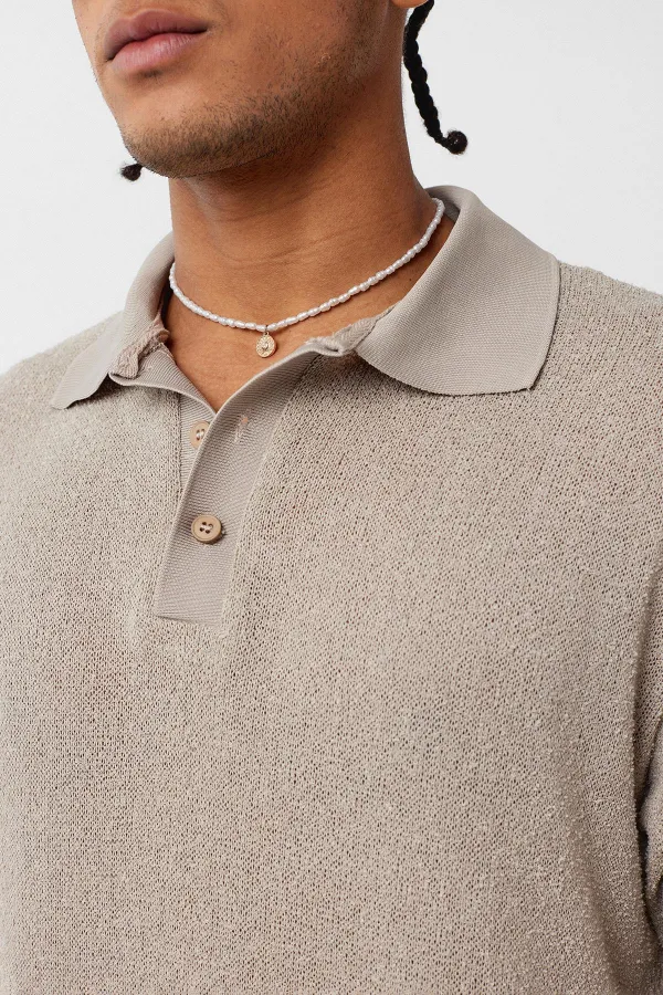 Polo Yaka Triko Oversize Tişört Taş