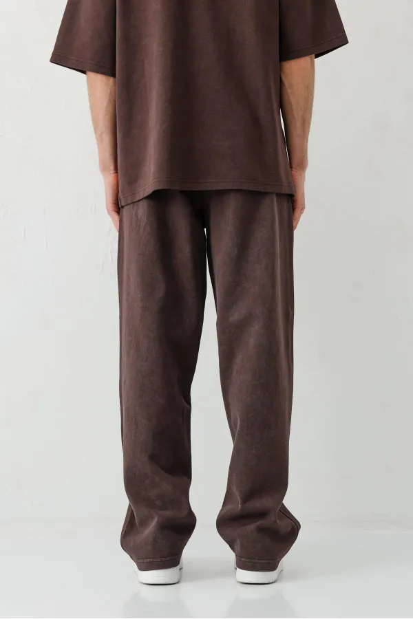 Baggy Fit Yıkamalı Eşofman Alt Kahve