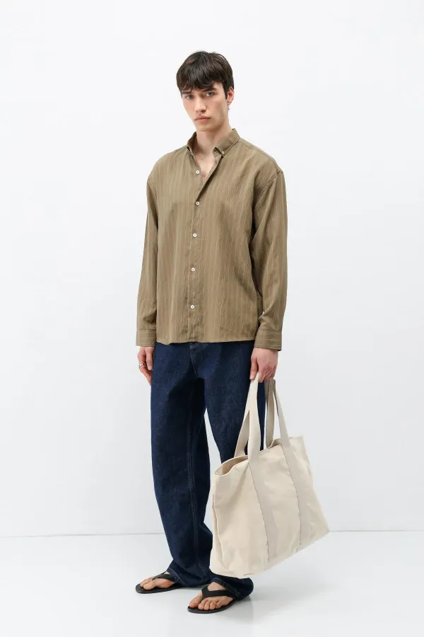 Striped Oversize Shirt Khaki