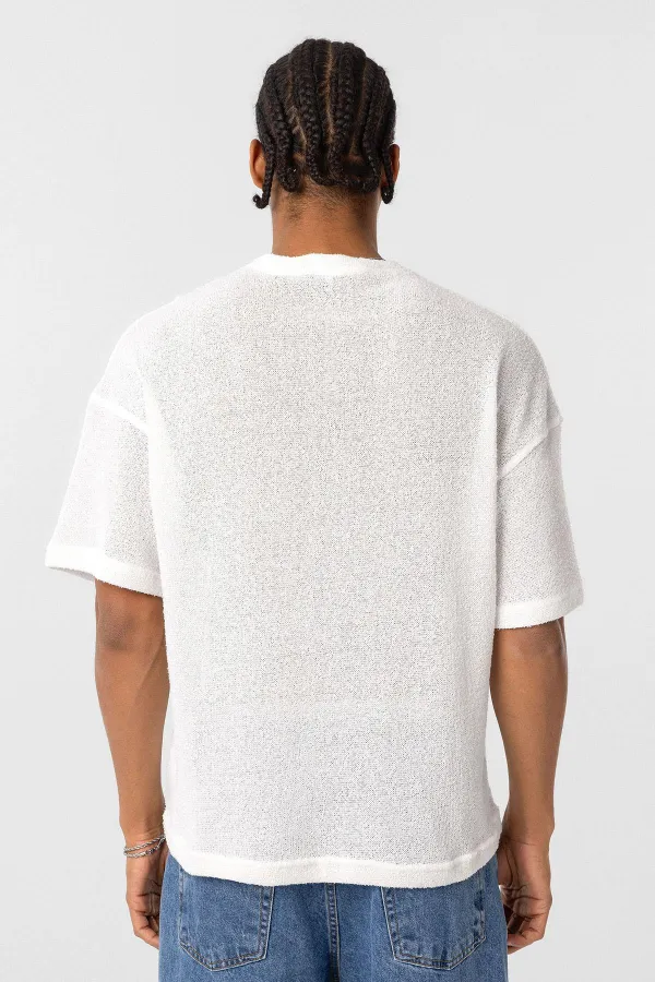 Basic Oversize Button-Down T-Shirt, Ecru